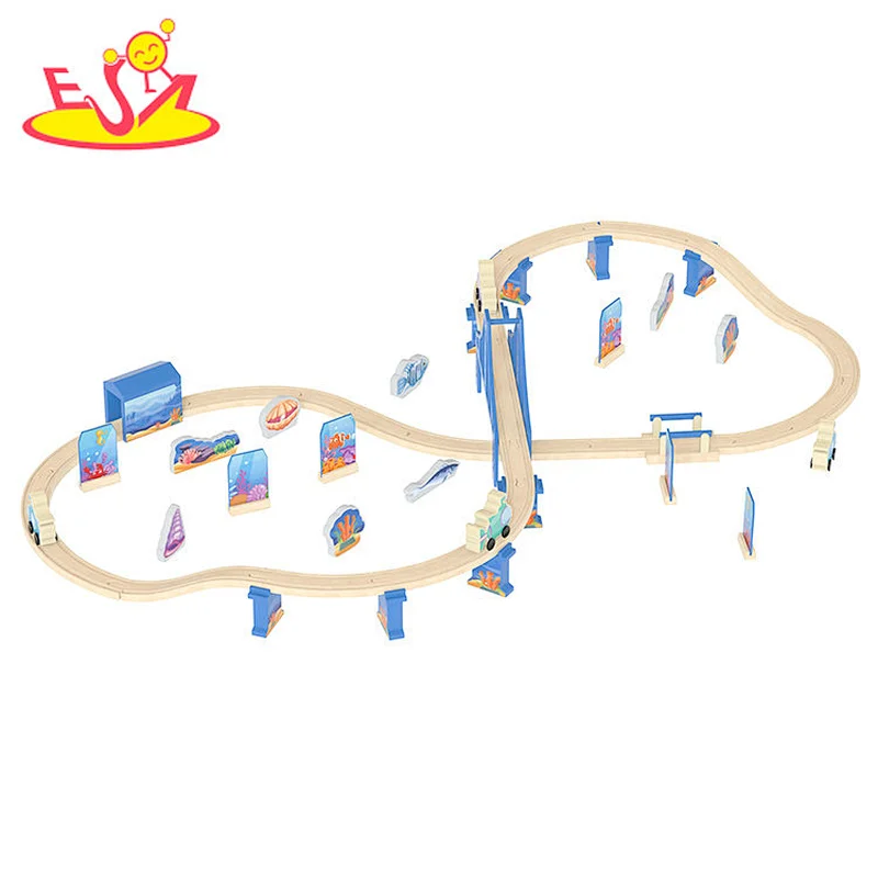 Hot Sale Educational DIY Slot Play Set Wooden Ocean Train Track Toy For Kids W04C257